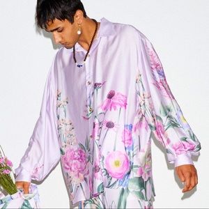 King & Tuckfield Lilac Floral silk button shirt